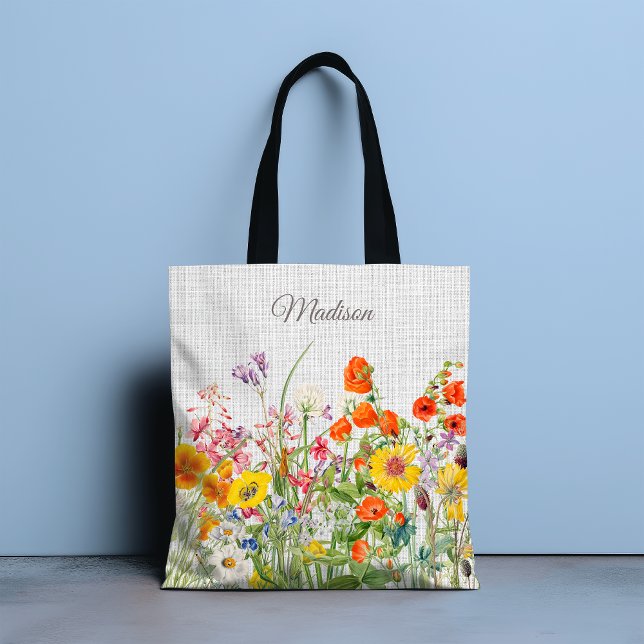 Colorful Wild Flowers Pretty Girly Personalized Tote Bag (Creator Uploaded)