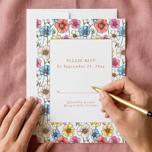 Colorful wild flowers seamless pattern RSVP card