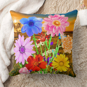Colorful Wild Flowers (Summer Sunset) - Floral Throw Pillow