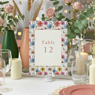 Colorful wild flowers table number