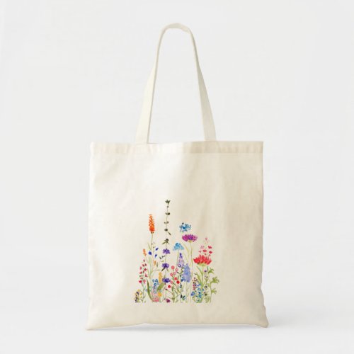 colorful wild flowers watercolor painting tote bag