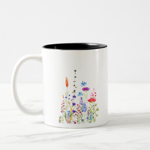colorful wild flowers watercolor painting Two_Tone coffee mug