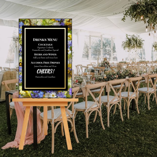 Colorful Wild Flowers Wedding Drinks Menu Sign (Creator Uploaded)
