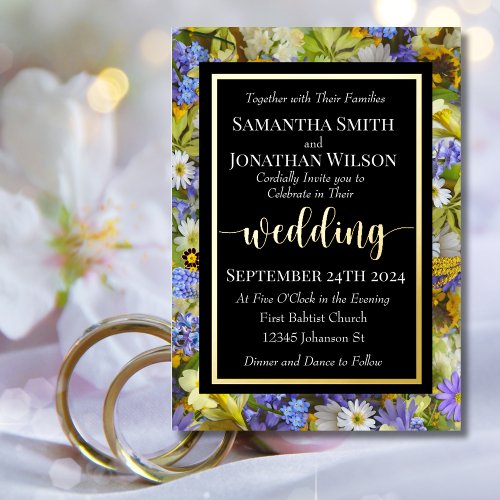 Colorful Wild Flowers Wedding Foil Invitation