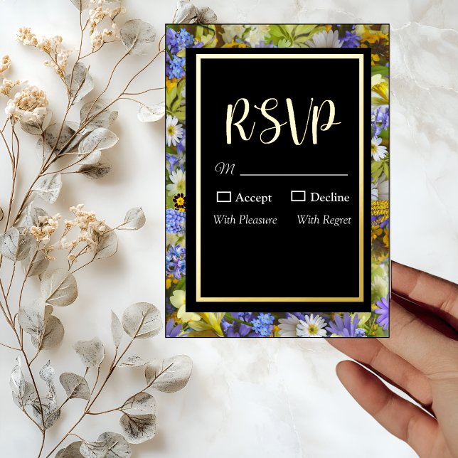Colorful Wild Flowers Wedding RSVP Foil Invitation (Creator Uploaded)