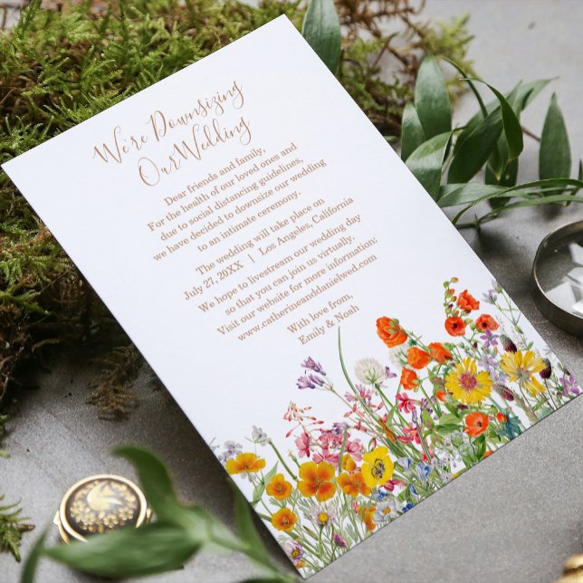 Colorful Wild Flowers We're Downsizing Our Wedding Holiday Card (Creator Uploaded)