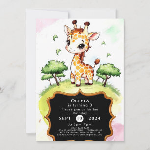 Colorful Wild Giraffe Birthday Invitation