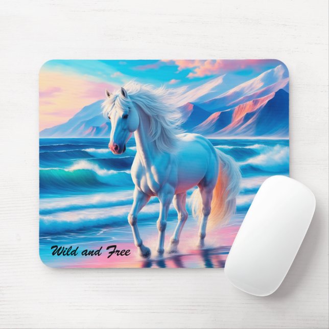 Colorful wild horses mustang coastal landscape mouse pad (With Mouse)