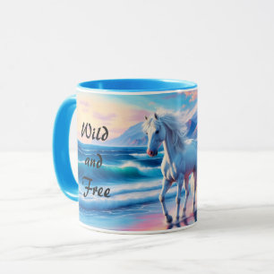 Colorful wild horses mustang coastal landscape mug