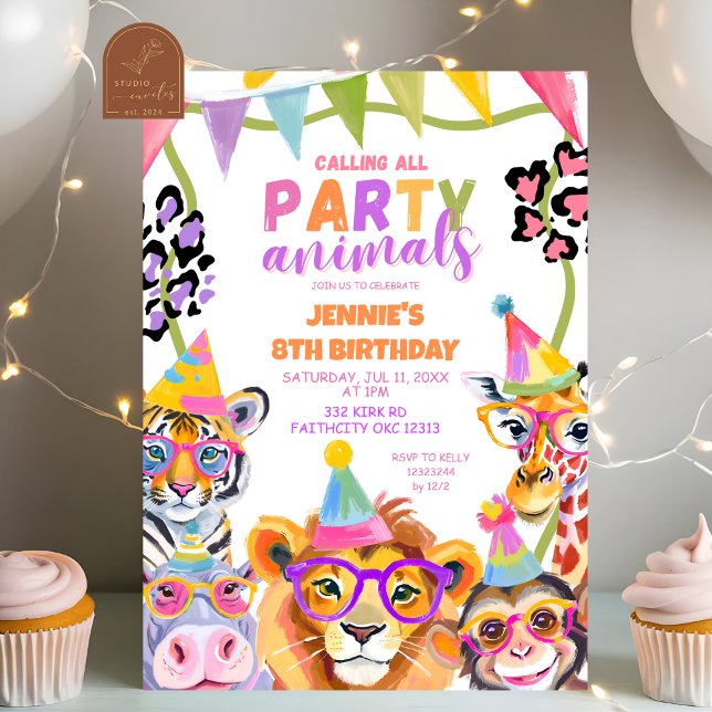  Colorful Wild One Safari Animals Birthday Invitation (Creator Uploaded)