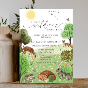Colorful Wild One Woodland Animals Baby Shower Invitation