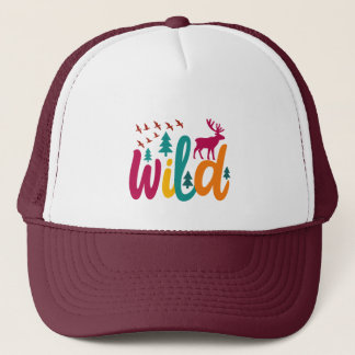  Colorful Wild Print with Forest and Deer Graphic  Trucker Hat