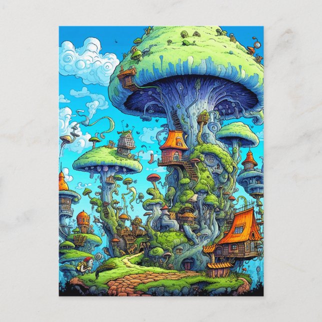 Colorful Wild Psychedelic Mushrooms Dwelling Postcard (Front)