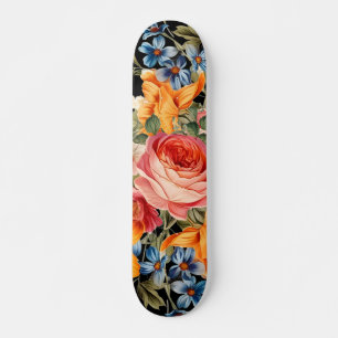 Colorful Wild Rose Floral Pattern Skateboard