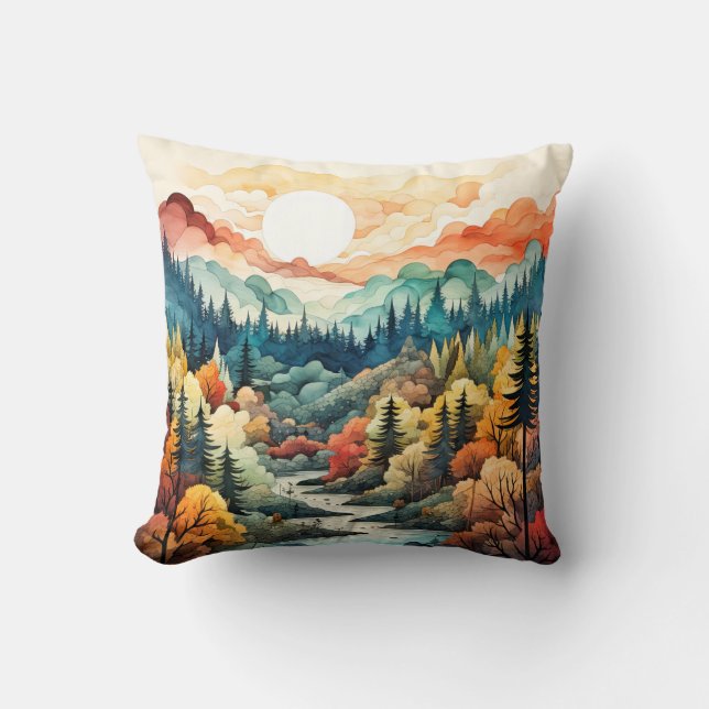Colorful Wilderness In Autumn Landscape Throw Pillow (Front)