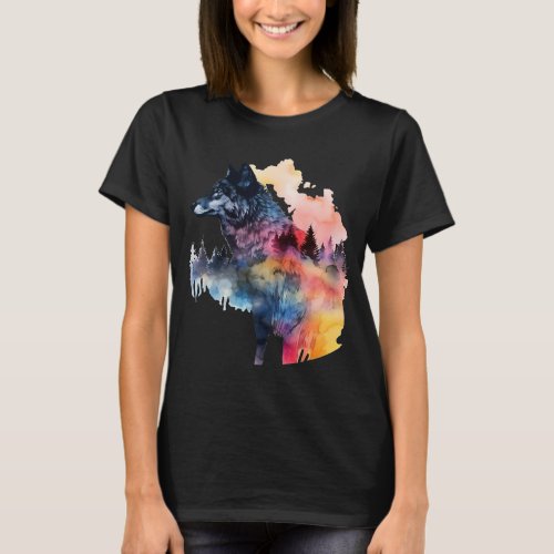 Colorful Wilderness Nature Wolf Reflection T_Shirt