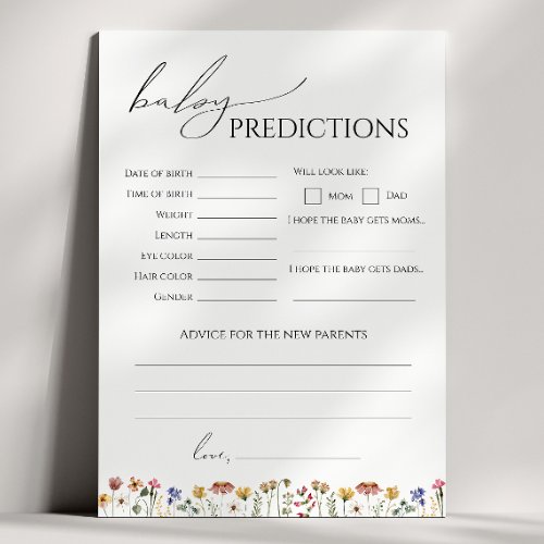 Colorful Wildflow Baby Shower Predictions Card