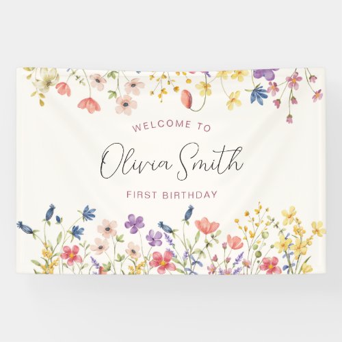 Colorful Wildflower 1st Birthday Party Banner