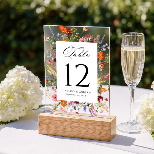 Colorful Wildflower Acrylic Wedding Table Number