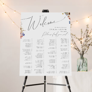 Colorful Wildflower   Alphabetical Seating Chart Foam Board