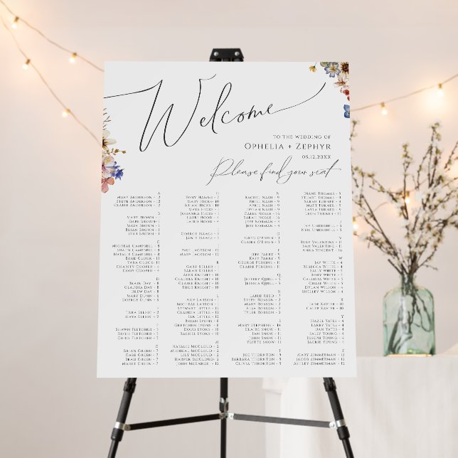 Colorful Wildflower | Alphabetical Seating Chart Foam Board (In Situ (Stand))