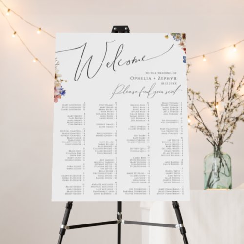 Colorful Wildflower  Alphabetical Seating Chart Foam Board