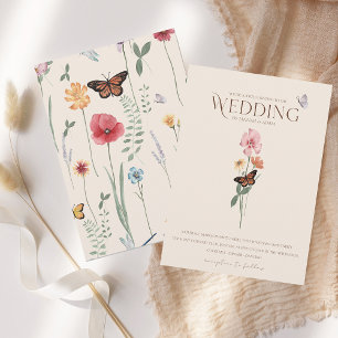 Colorful Wildflower and Butterfly Floral Wedding Invitation