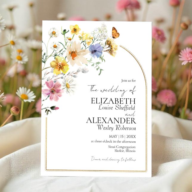 Colorful Wildflower Arch Gold Frame | Boho Wedding Invitation (Creator Uploaded)
