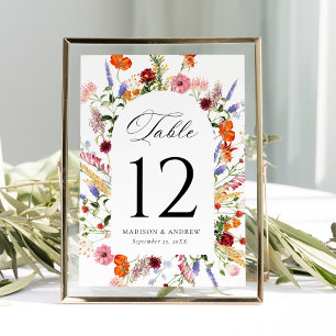 Colorful Wildflower Arch Wedding Table Number Card