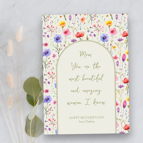 Colorful Wildflower Arch Whimsical Mothers Day Holiday Card