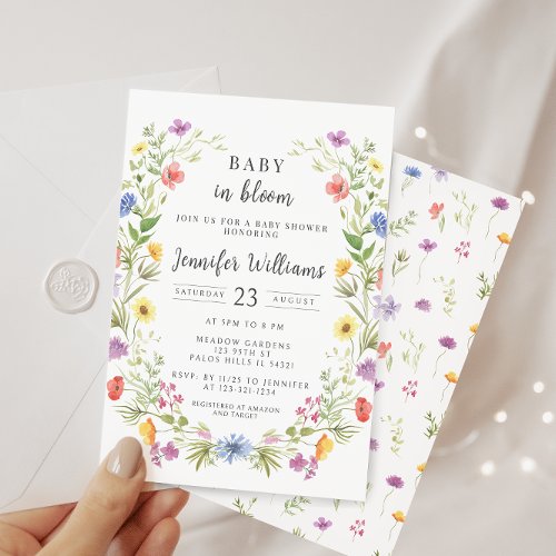 Colorful wildflower baby in bloom floral shower invitation