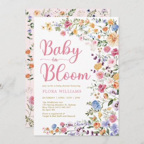 Colorful Wildflower Baby in Bloom Girl Shower Invitation