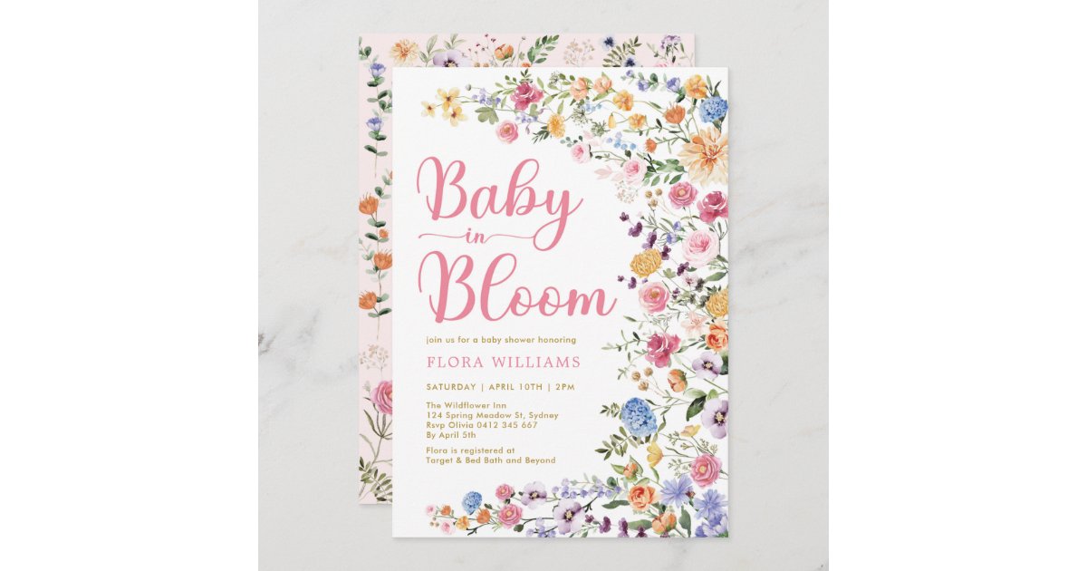 Colorful Wildflower Baby in Bloom Girl Shower Invitation Zazzle