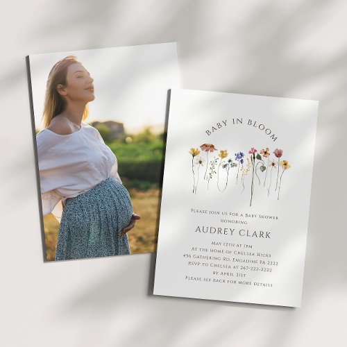 Colorful wildflower Baby In Bloom Photo Invitation