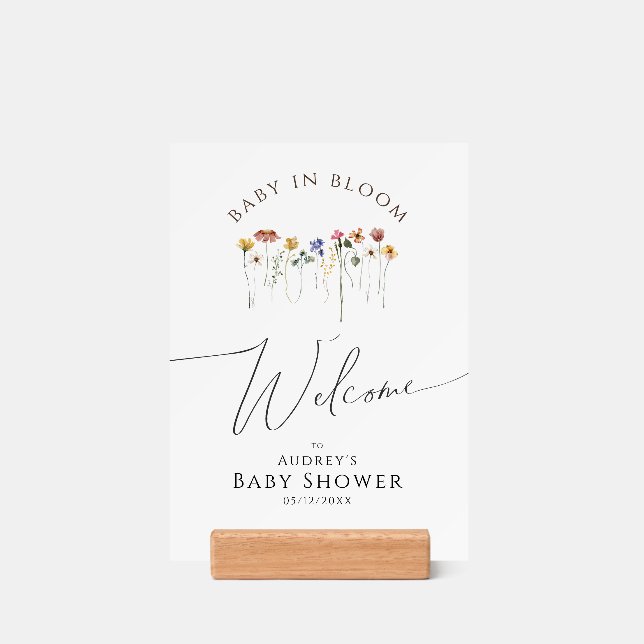 Colorful Wildflower Baby In Bloom Welcome Sign Holder (Woodblock)