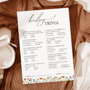 Colorful Wildflower Baby Shower Baby Trivia Card