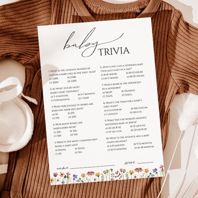 Colorful Wildflower Baby Shower Baby Trivia Card (Creator Uploaded)