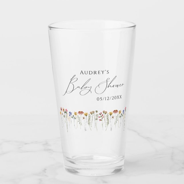 Colorful Wildflower Baby Shower Glass (Front)