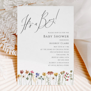 Colorful Wildflower Baby Shower It's a Boy Invitation