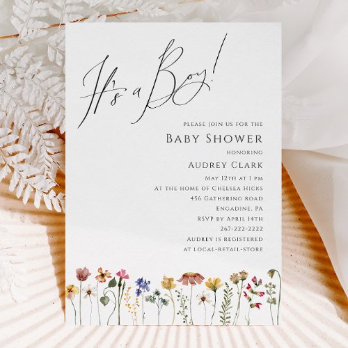 Colorful Wildflower Baby Shower Its a Boy Invitation
