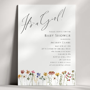 Colorful Wildflower Baby Shower It's a Girl Invitation