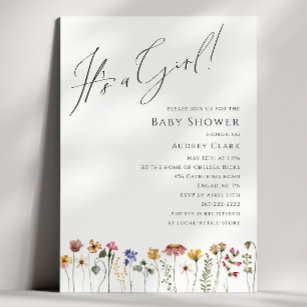 Colorful Wildflower Baby Shower It's a Girl Invitation