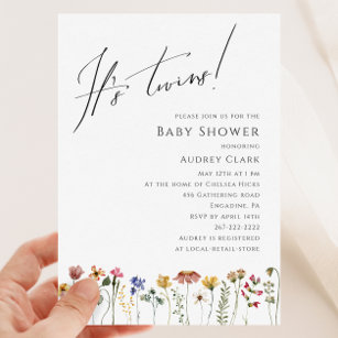 Colorful Wildflower Baby Shower It's Twins Invitation