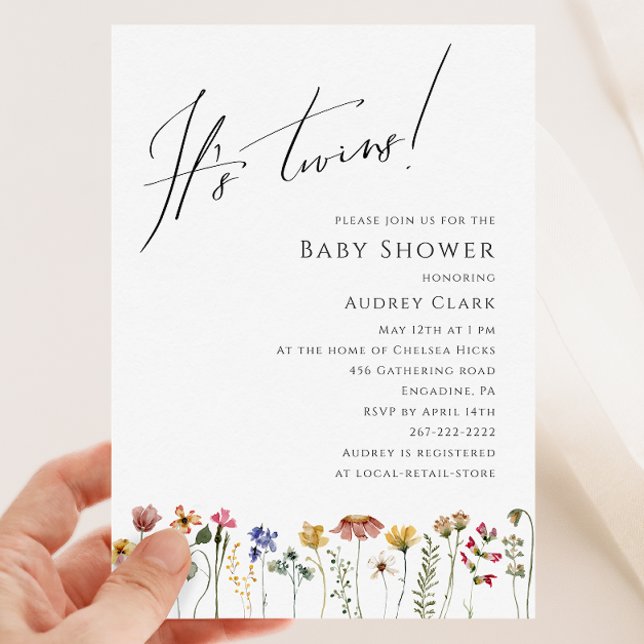 Colorful Wildflower Baby Shower It's Twins Invitation (Creator Uploaded)