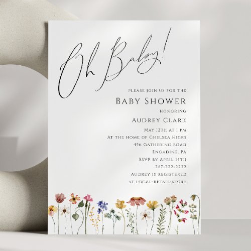 Colorful Wildflower Baby Shower Oh Baby  Invitation