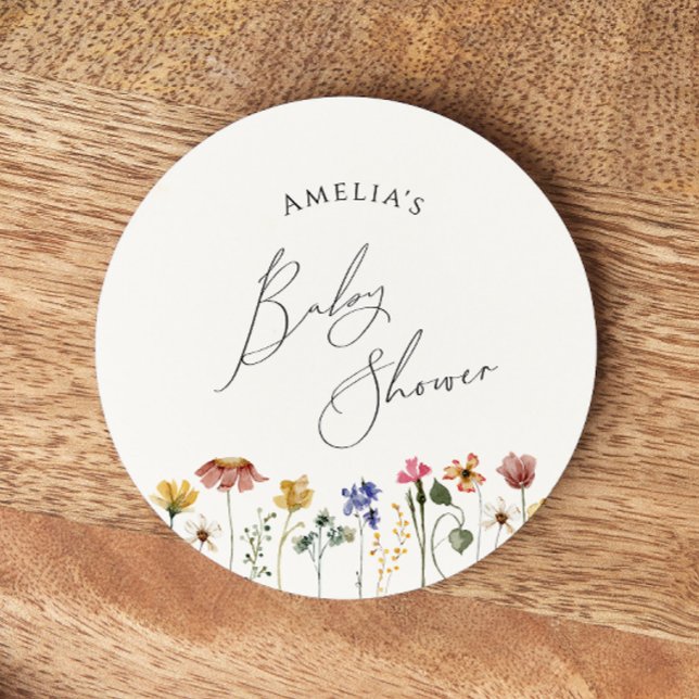 Colorful Wildflower Baby Shower Round Paper Coaster (Creator Uploaded)