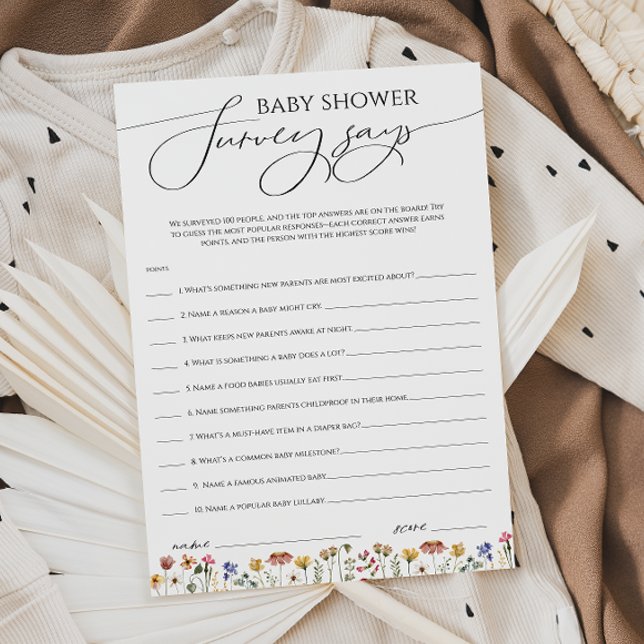 Colorful Wildflower Baby Shower Survey Says Card (Creator Uploaded)