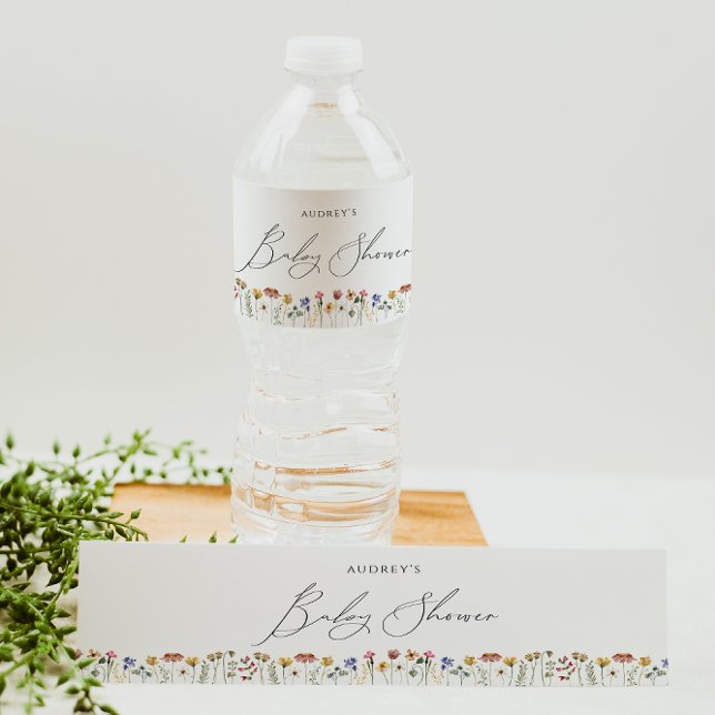 Colorful Wildflower Baby Shower Water Bottle Label (Creator Uploaded)