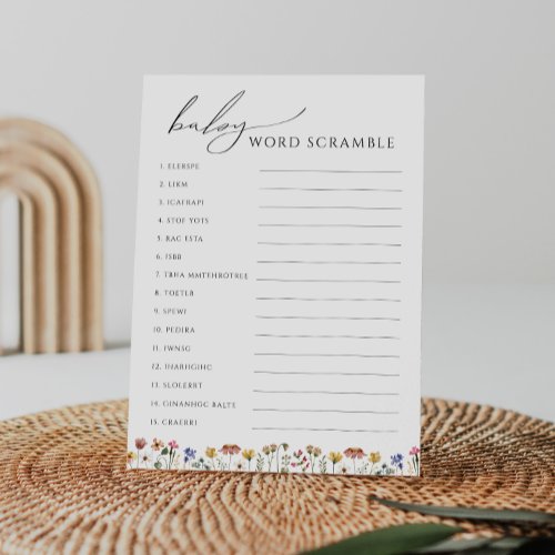 Colorful Wildflower Baby Word Scramble Card