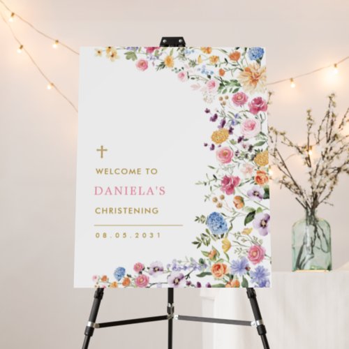 Colorful Wildflower Baptism Christening Welcome Foam Board